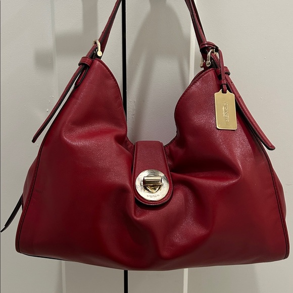 Coach Handbags - Coach Red Leather Shoulder Bag with Gold Hardware